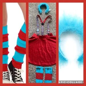 DR. SEUSS ❤️THING 1 OR THING 2❤️ 5PC ADULT COSTUME SIZE MEDIUM 🌟EUC🌟